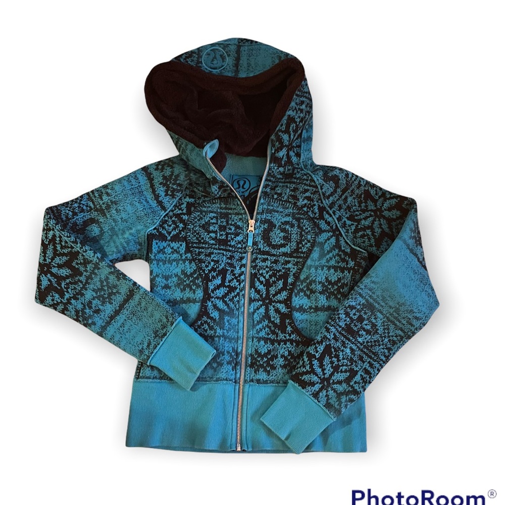 Lululemon Special Edition Blue Scuba Snowflake Front Zip Hoodie Jacket sz6